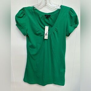 Theory camellia short sleeve v-neck blouse women’s‎ petite green NWT 80104513